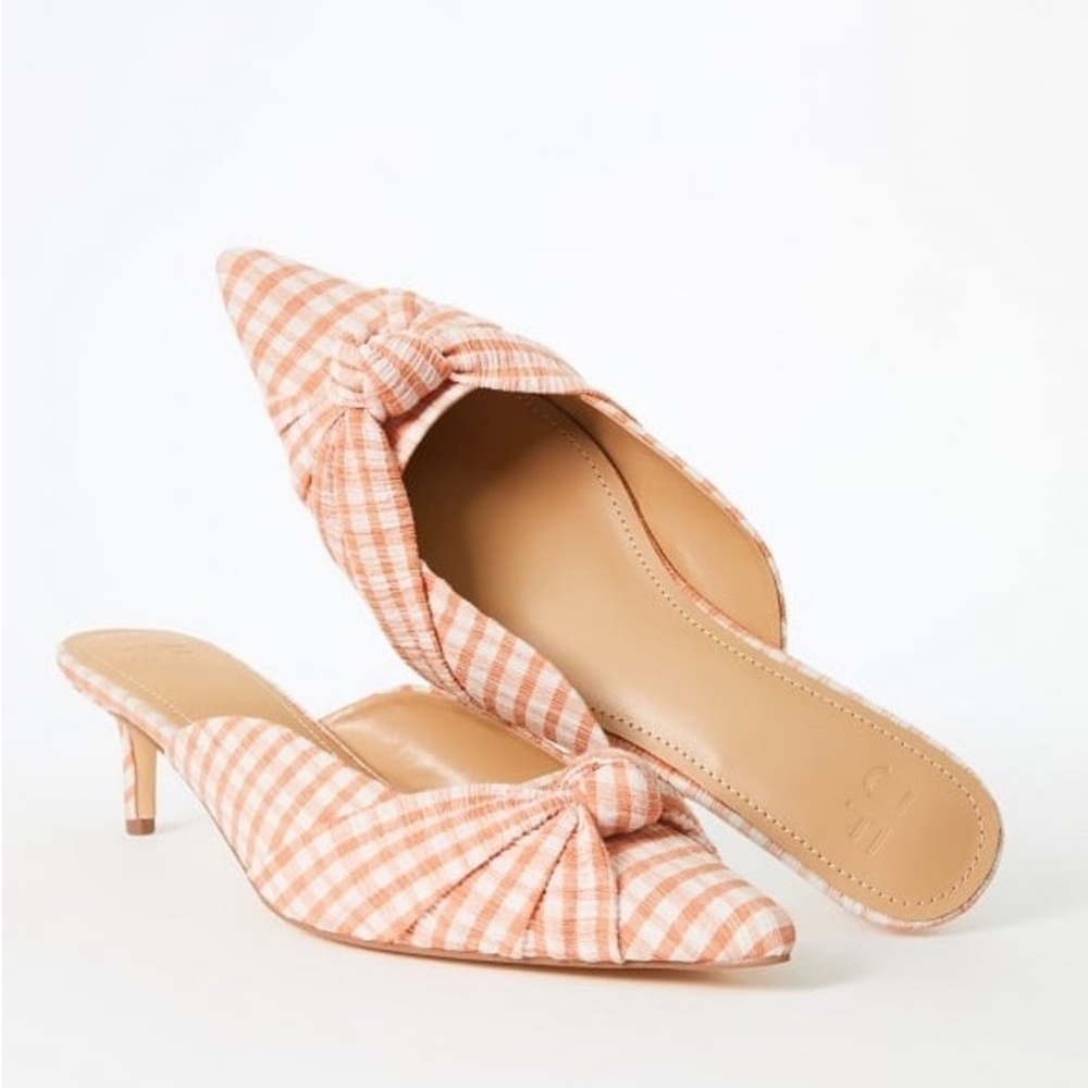 JUSTFAB Freya Heeled Mule Pump Gingham Checkered Kitten Heels in Orange Size 6.5 - Picture 4 of 11